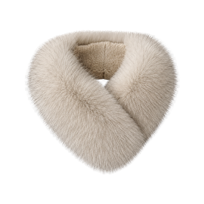 Capricornus Living Milk Tea Taupe reversible genuine fox and Rex rabbit fur collar scarf on a transparent background