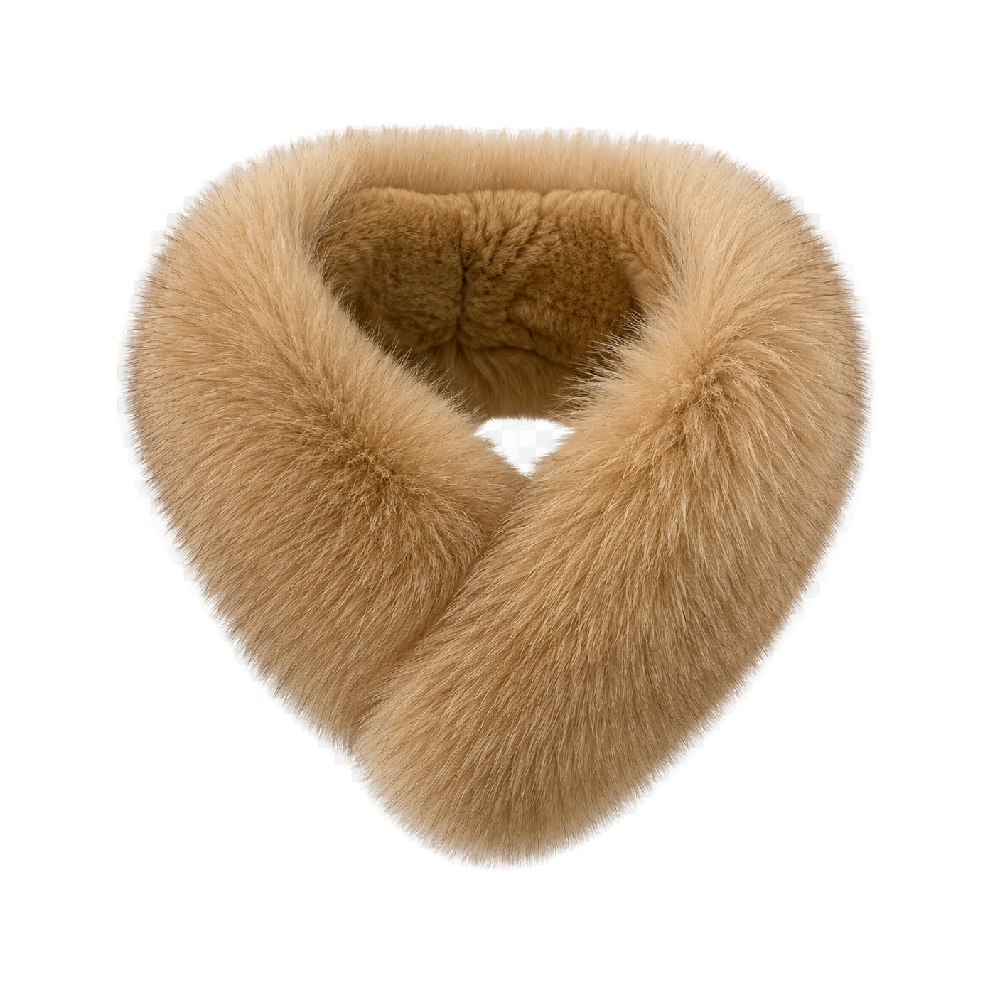 Capricornus Living Light Camel reversible genuine fox and Rex rabbit fur collar scarf on a transparent background