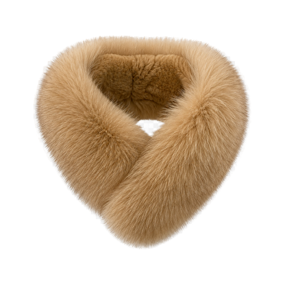 Capricornus Living Light Camel reversible genuine fox and Rex rabbit fur collar scarf on a transparent background