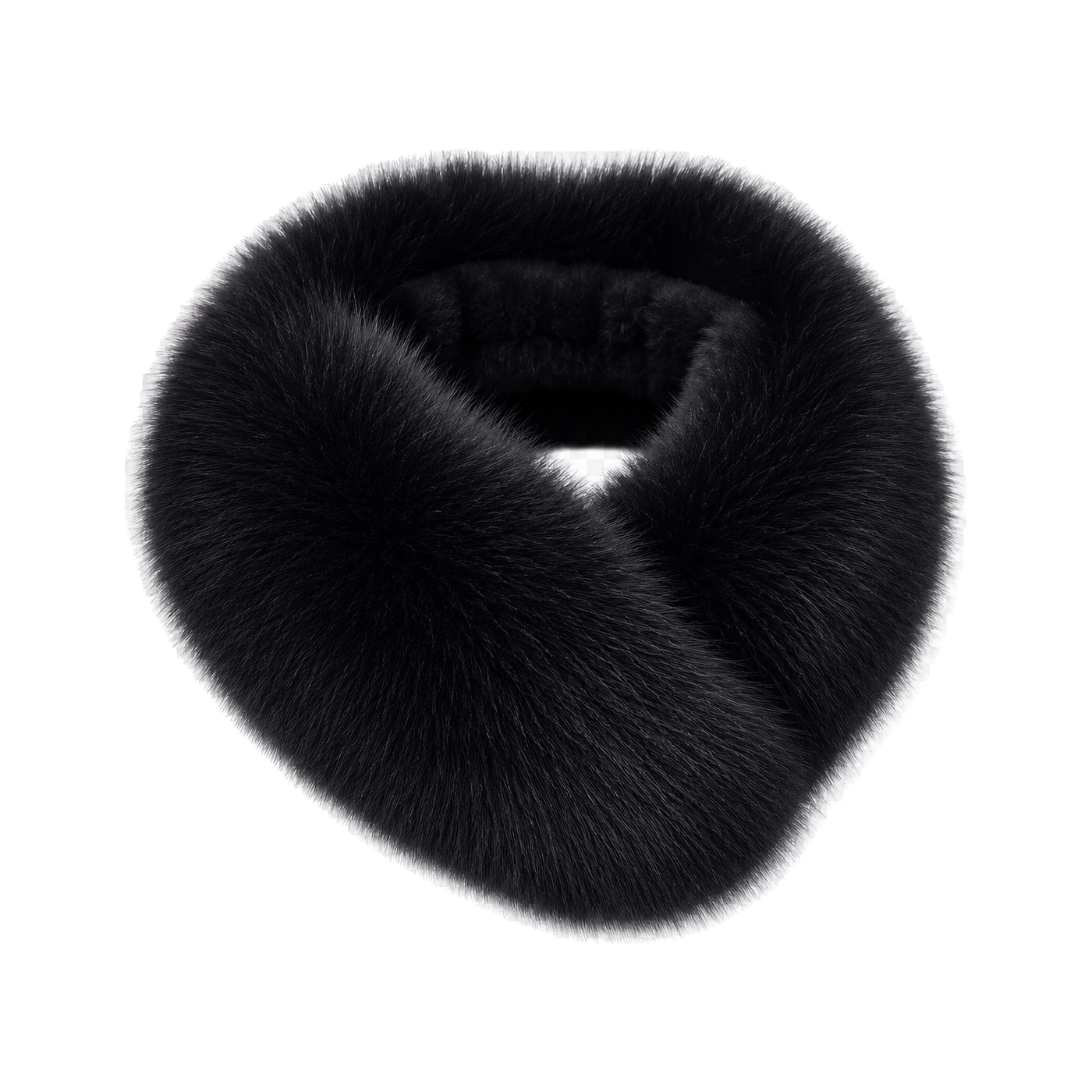 Capricornus Living Natural Black reversible genuine fox and Rex rabbit fur collar scarf on a transparent background