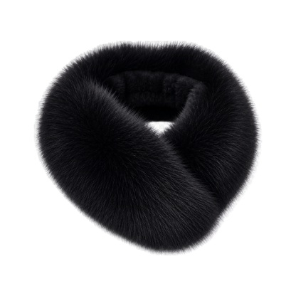 Capricornus Living Natural Black reversible genuine fox and Rex rabbit fur collar scarf on a transparent background