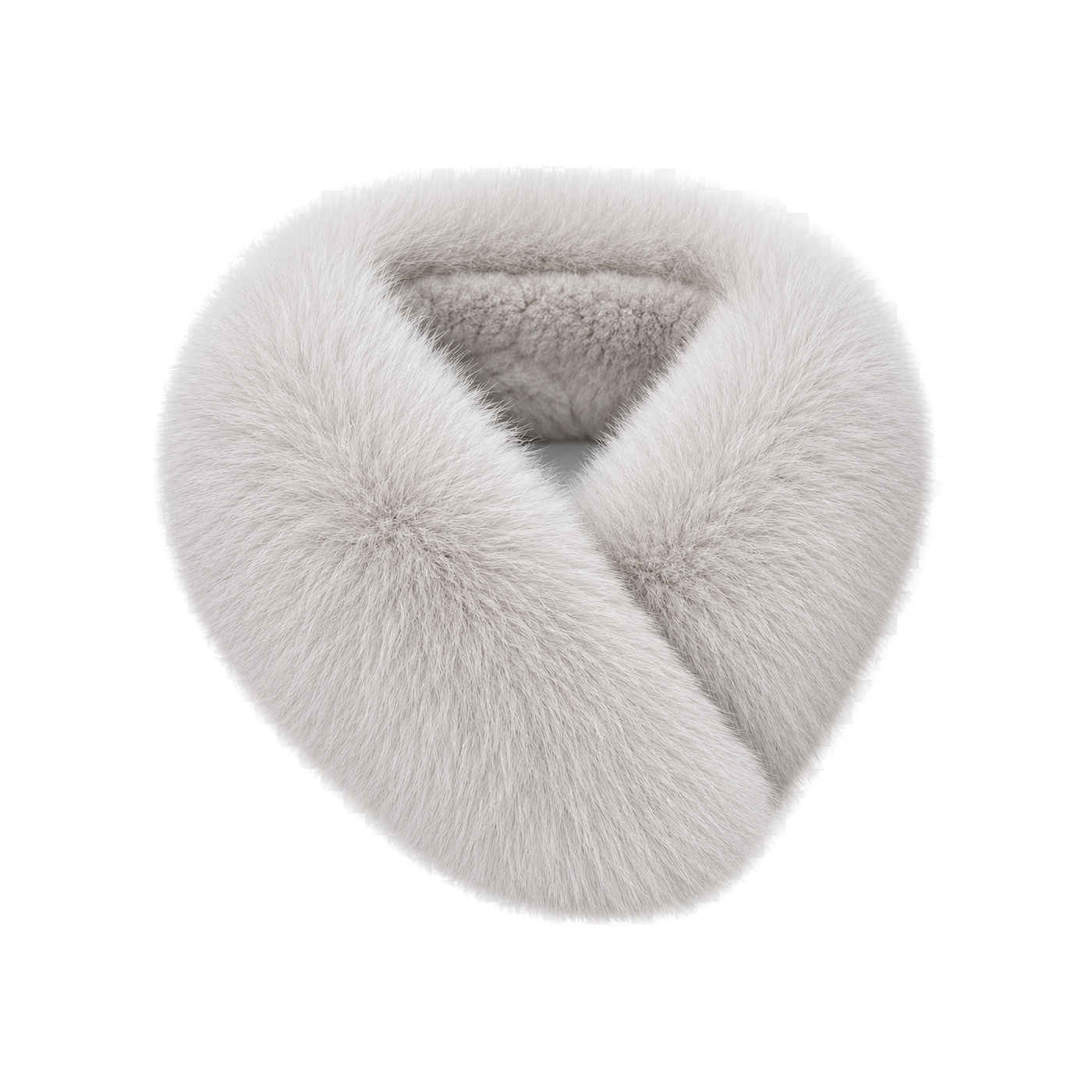 Capricornus Living Light Gray reversible genuine fox and Rex rabbit fur collar scarf on a transparent background