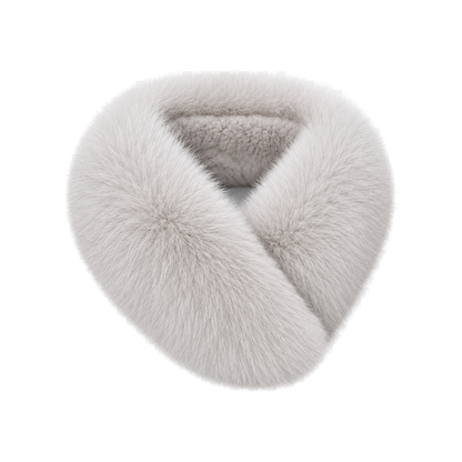 Capricornus Living Light Gray reversible genuine fox and Rex rabbit fur collar scarf on a transparent background