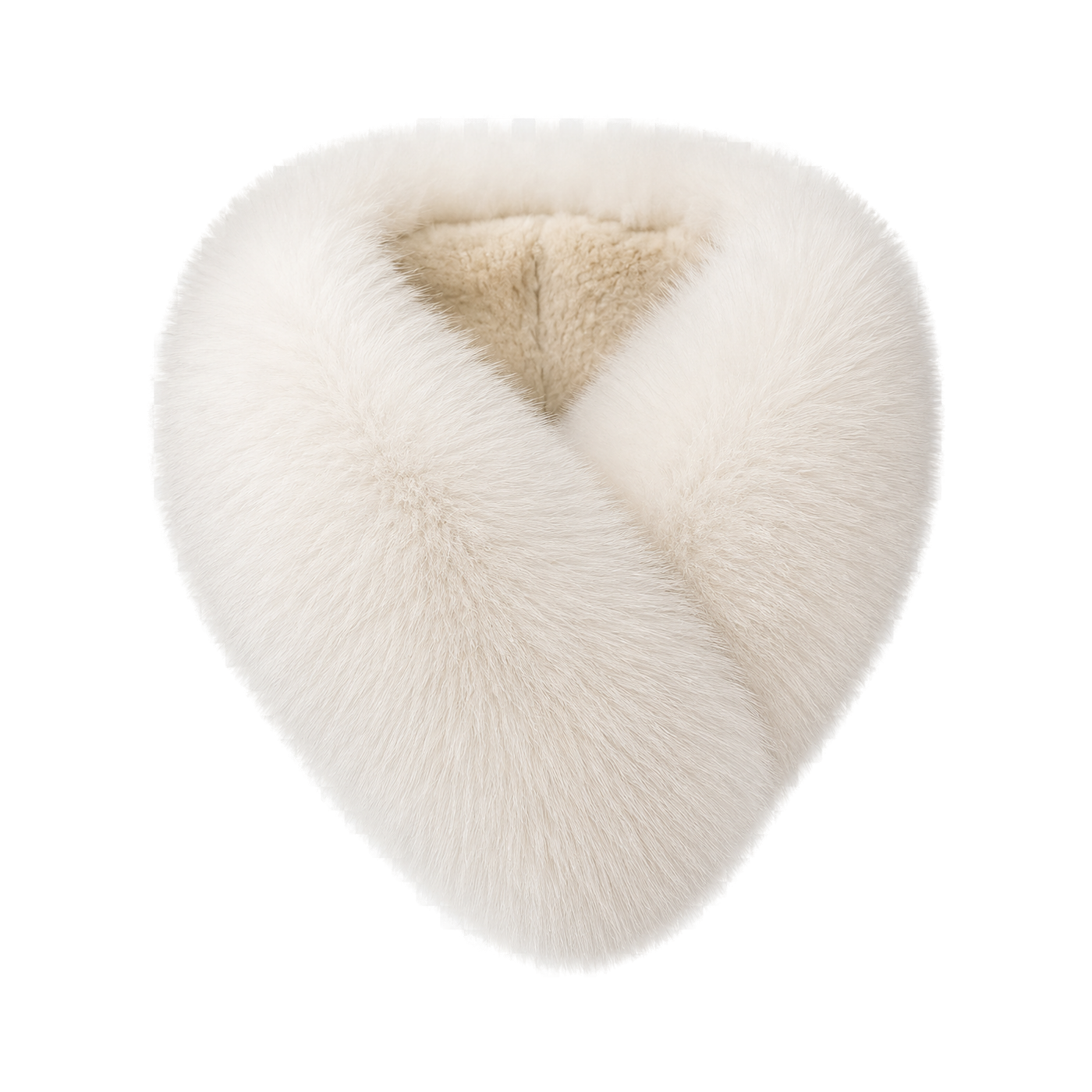 Capricornus Living Cream White reversible genuine fox and Rex rabbit fur collar scarf on a transparent background