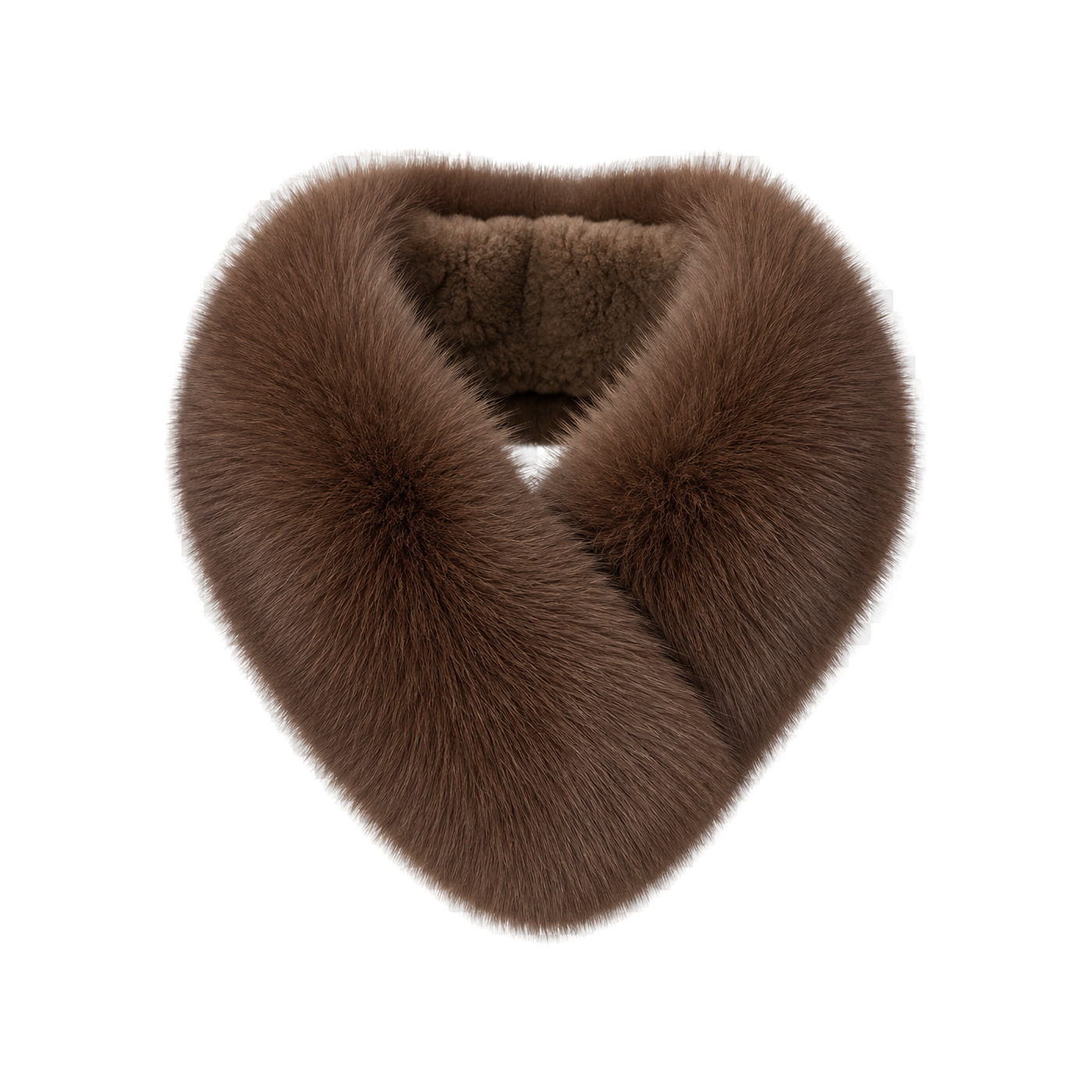 Capricornus Living Chestnut Brown reversible genuine fox and Rex rabbit fur collar scarf on a transparent background