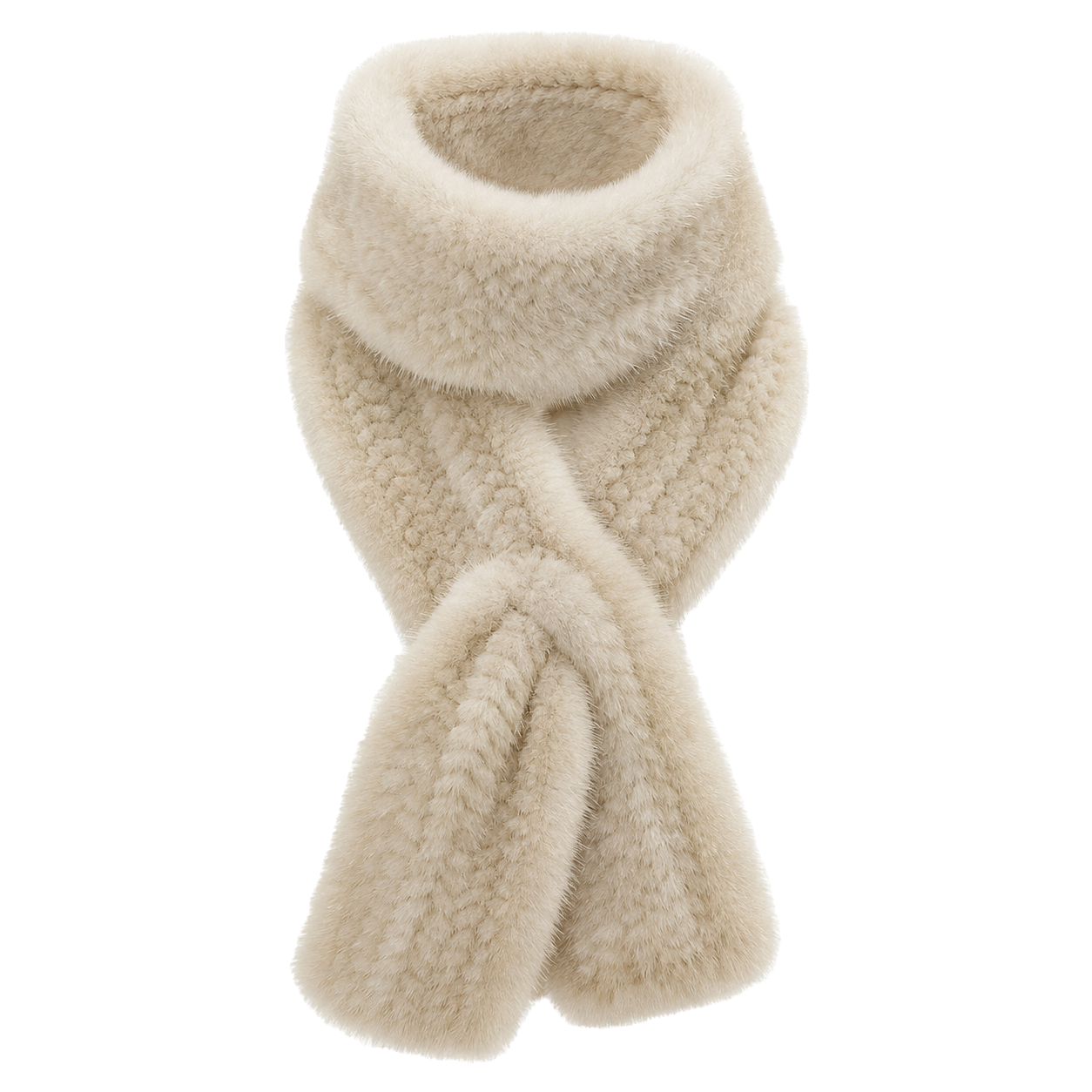 Ivory beige genuine mink fur double-sided long scarf on transparent background