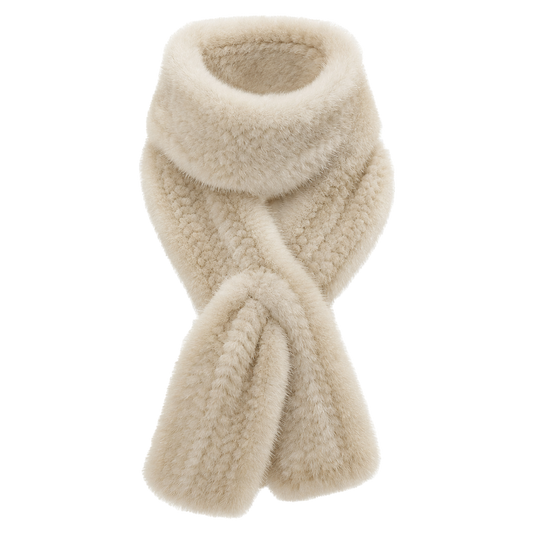Ivory beige genuine mink fur double-sided long scarf on transparent background