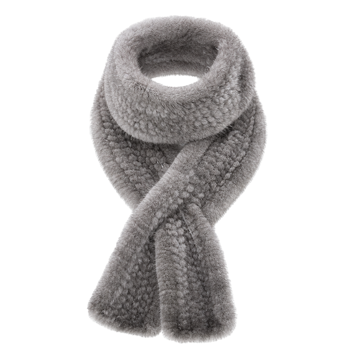 Silver gray genuine mink fur double-sided long scarf on transparent background