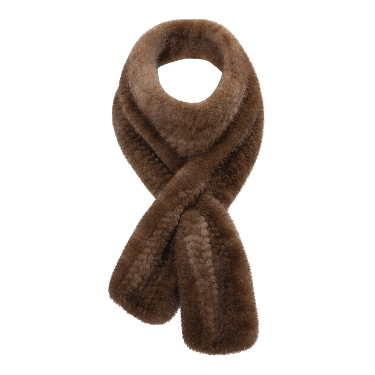 Coffee brown genuine mink fur double-sided long scarf on transparent background