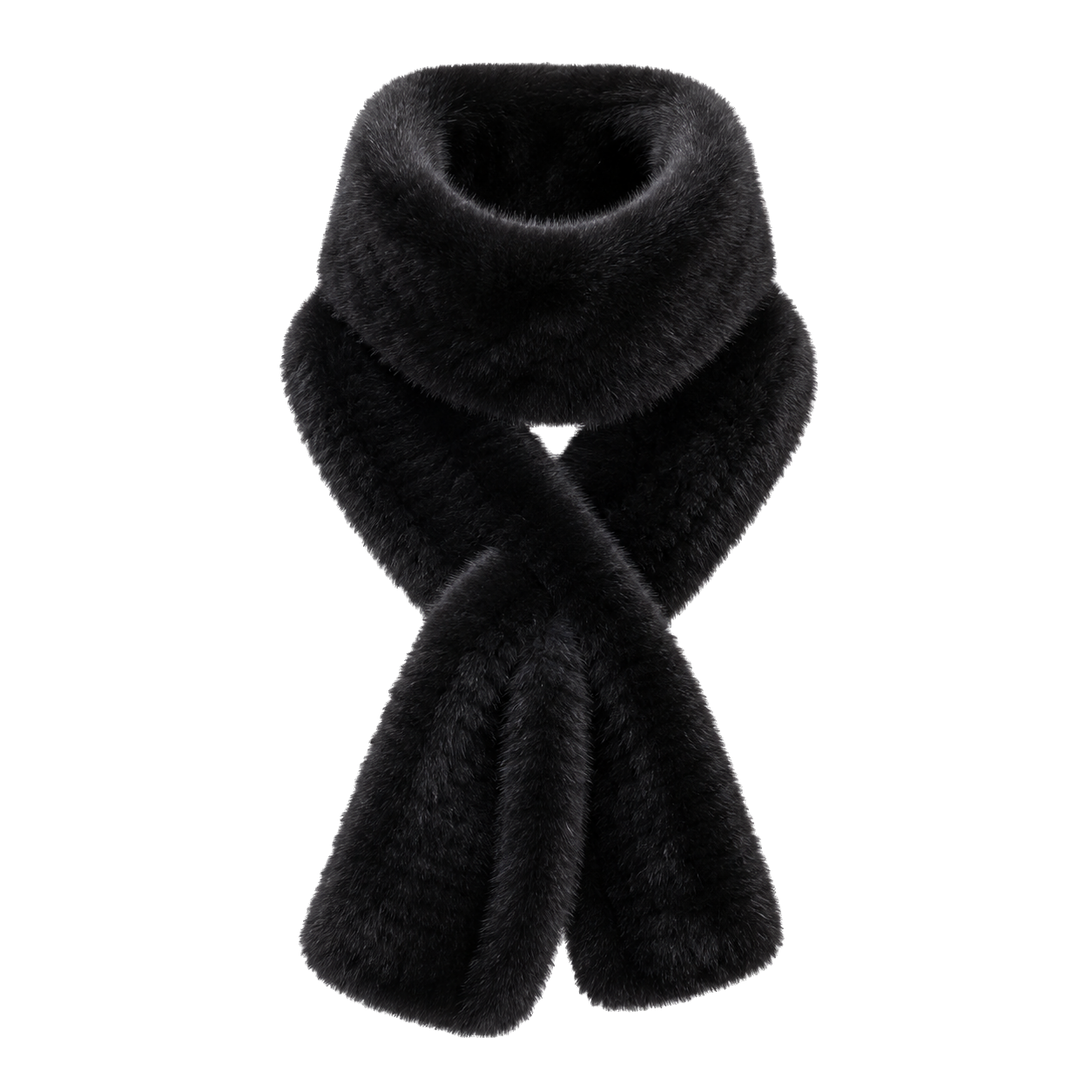 Natural black genuine mink fur double-sided long scarf on transparent background