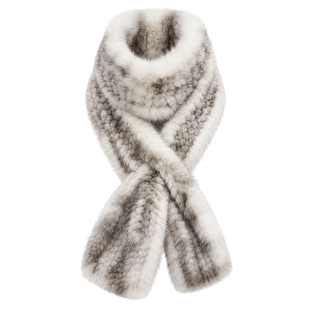 Cross mink patterned genuine mink fur double-sided long scarf on transparent background