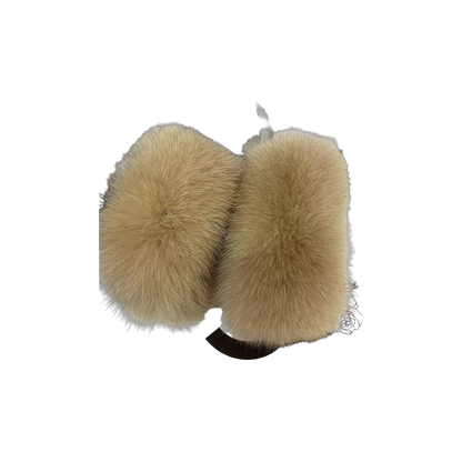 Capricornus Living Light Camel genuine natural fur coat cuff pair - 11.8 x 4.7 in / 30 x 12 cm on a transparent background