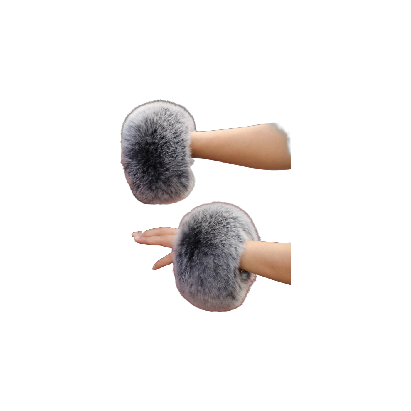 Capricornus Living Silver Fox genuine natural fur flexible cuff pair - 9.1 x 4.3 in / 23 x 11 cm on a transparent background