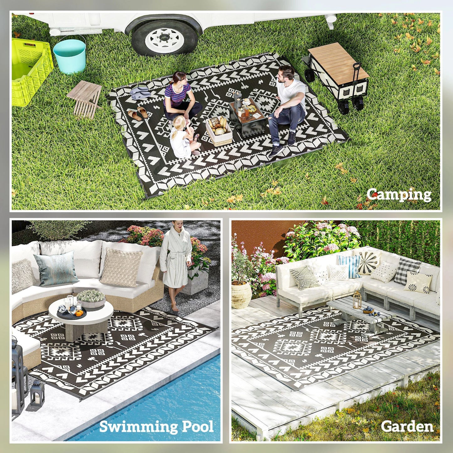 Patio Rug for Decor,Portable Outside Camping Area Carpet Mat,Reversible Rug,for Indoor and Outdoor