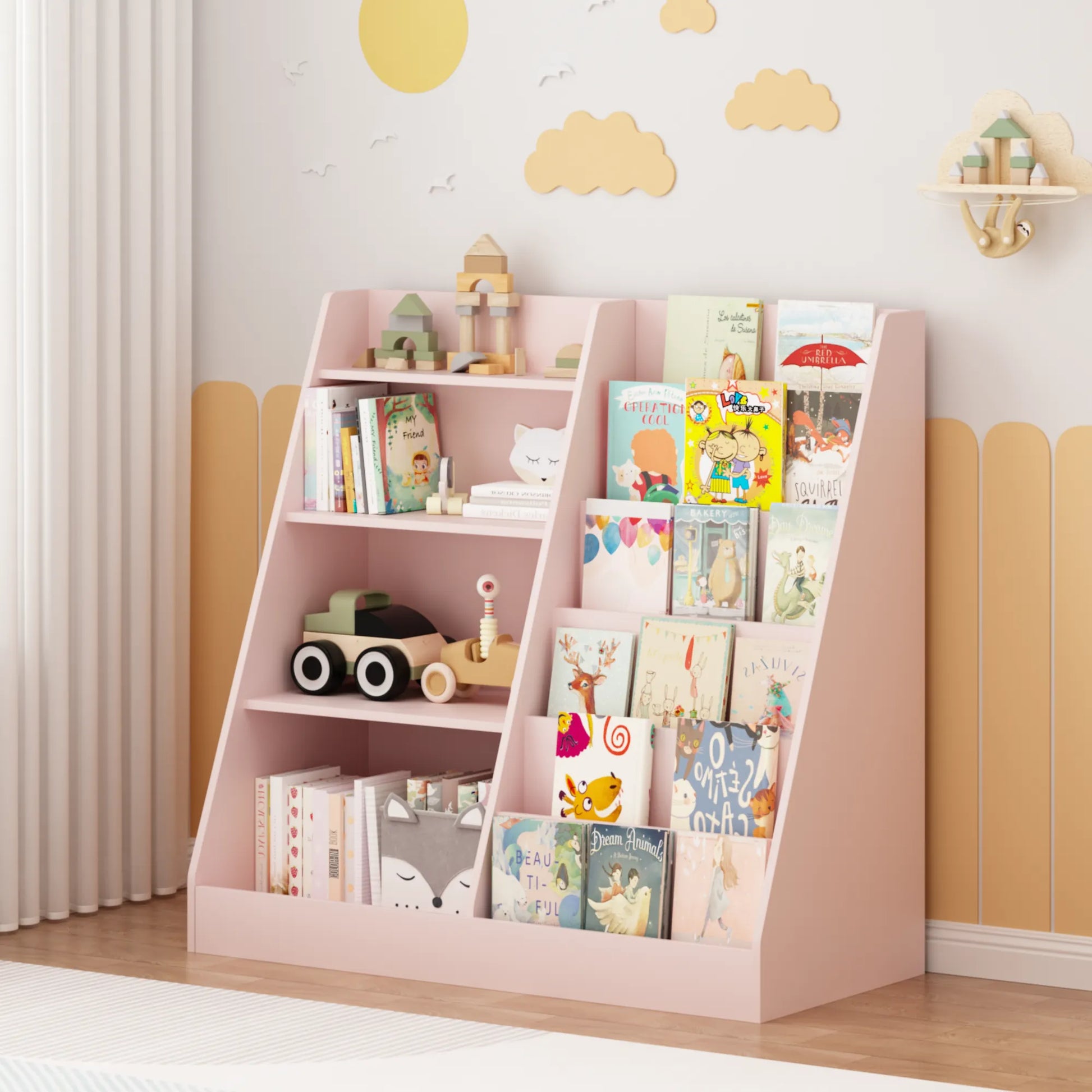 4-Tier Kids Bookshelf and Toy Storage Organizer – Pink – view 3