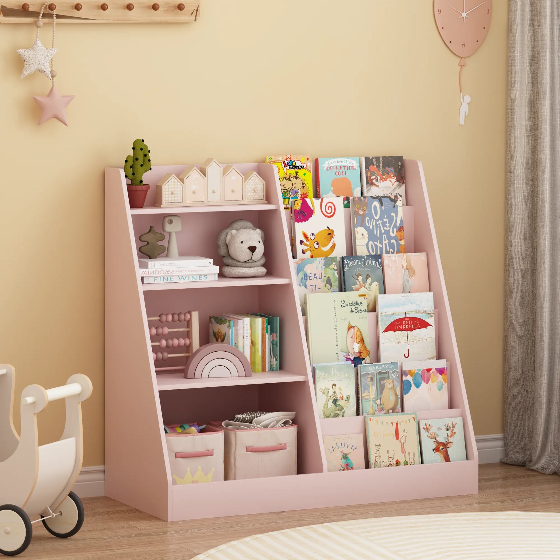 4-Tier Kids Bookshelf and Toy Storage Organizer – Pink – view 4