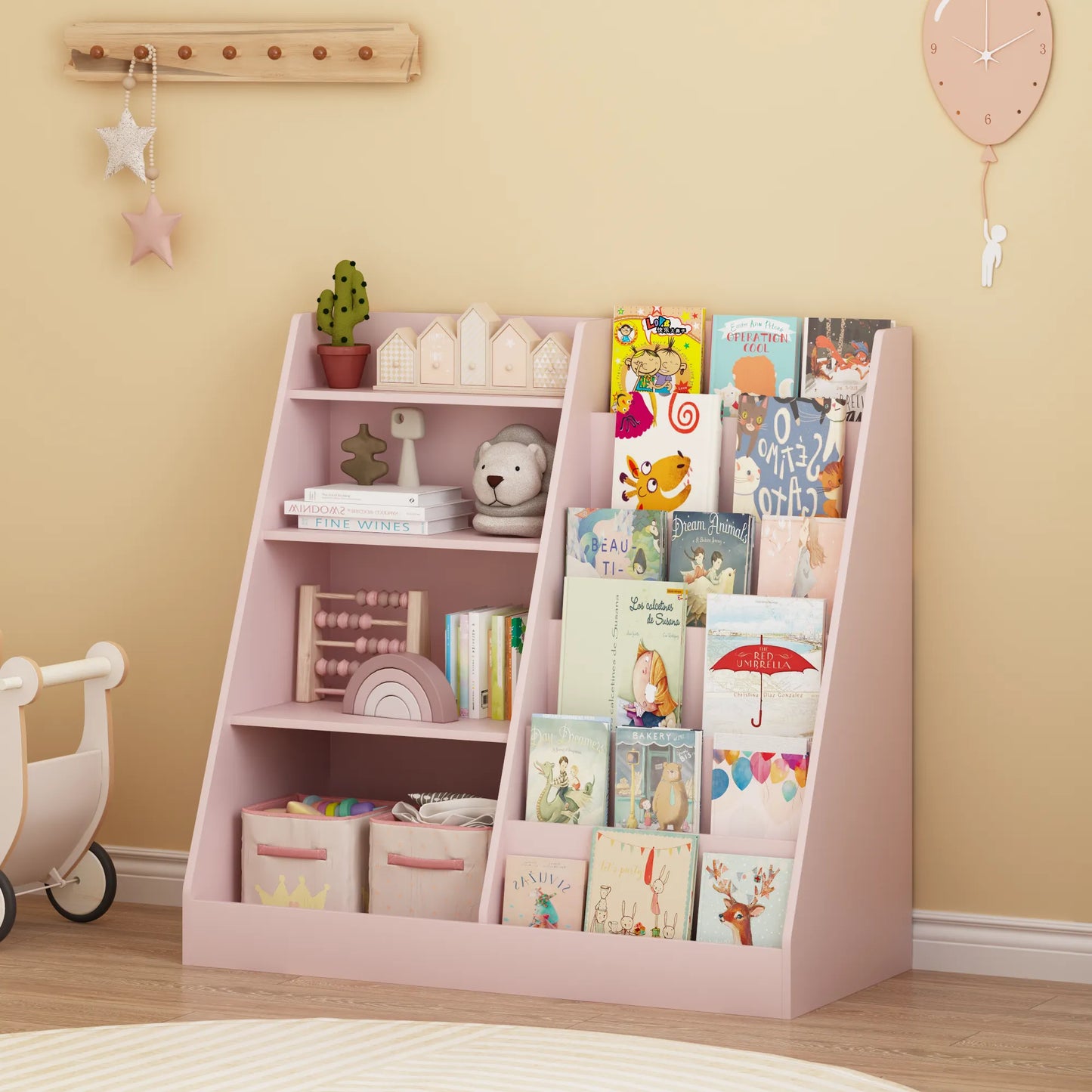 4-Tier Kids Bookshelf and Toy Storage Organizer – Pink – view 6