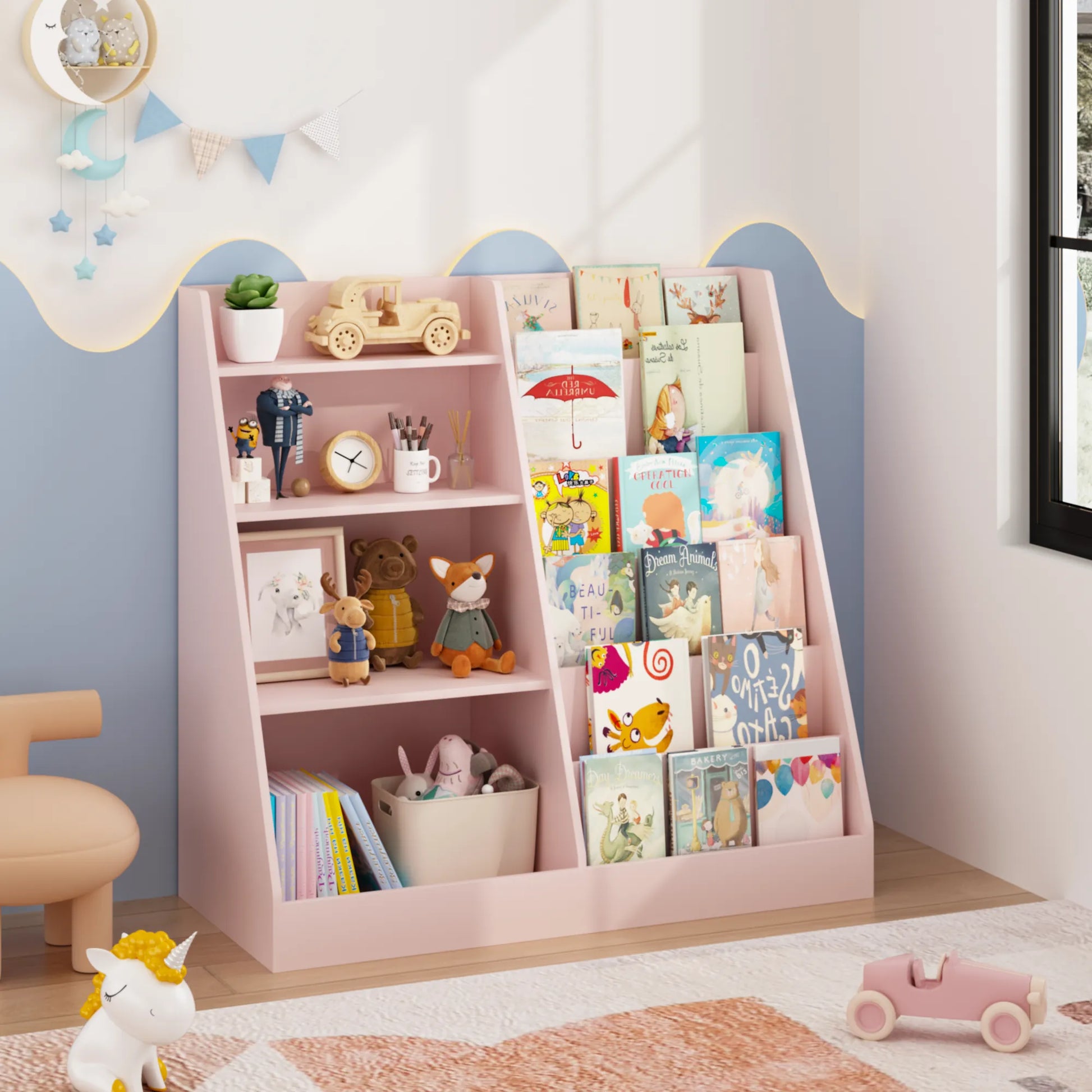 4-Tier Kids Bookshelf and Toy Storage Organizer – Pink – view 7