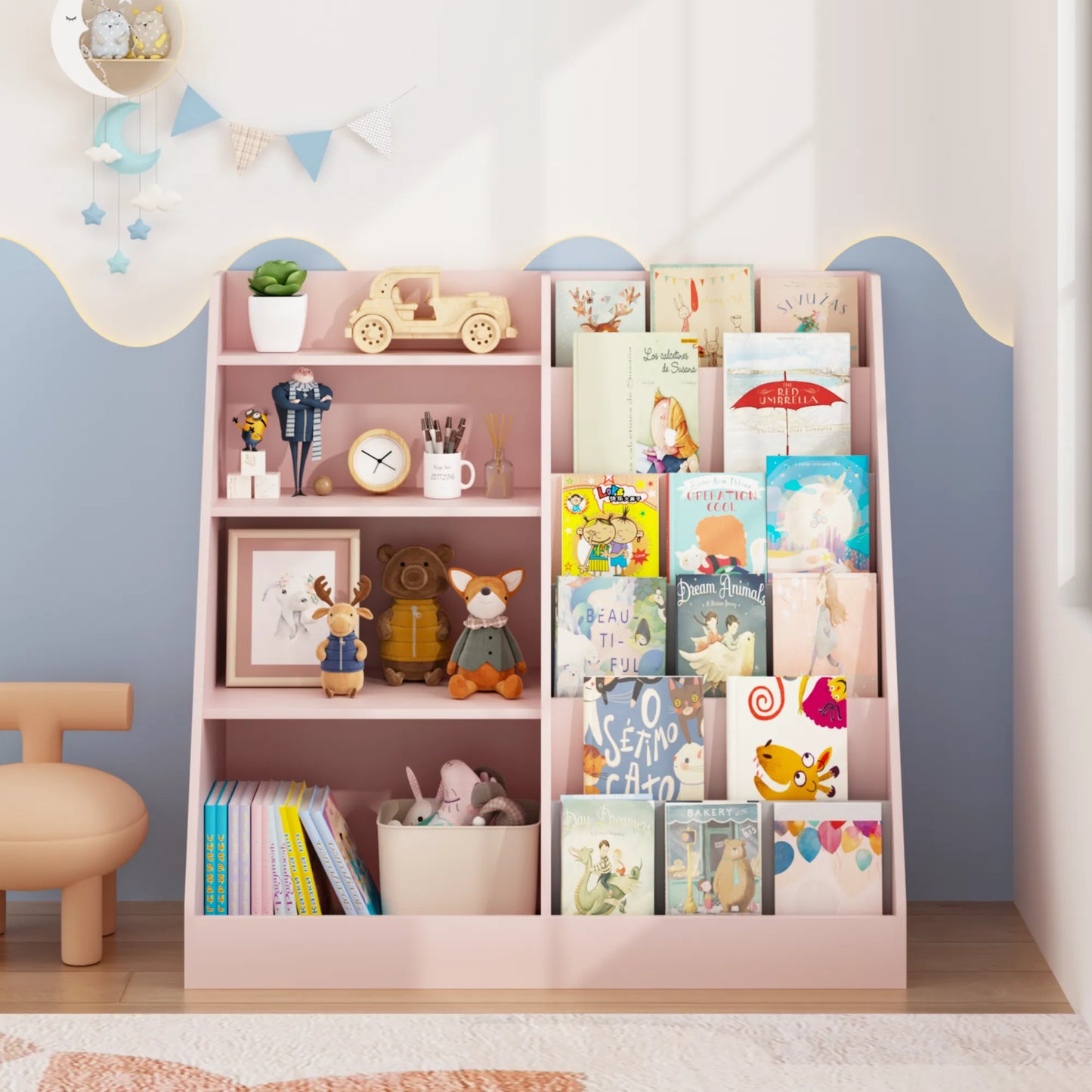 4-Tier Kids Bookshelf and Toy Storage Organizer – Pink – view 8