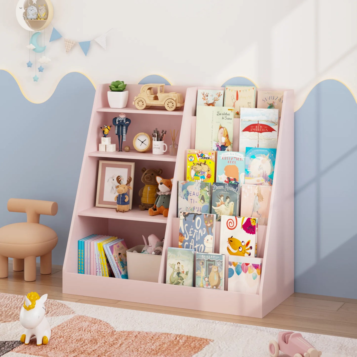 4-Tier Kids Bookshelf and Toy Storage Organizer – Pink – view 9