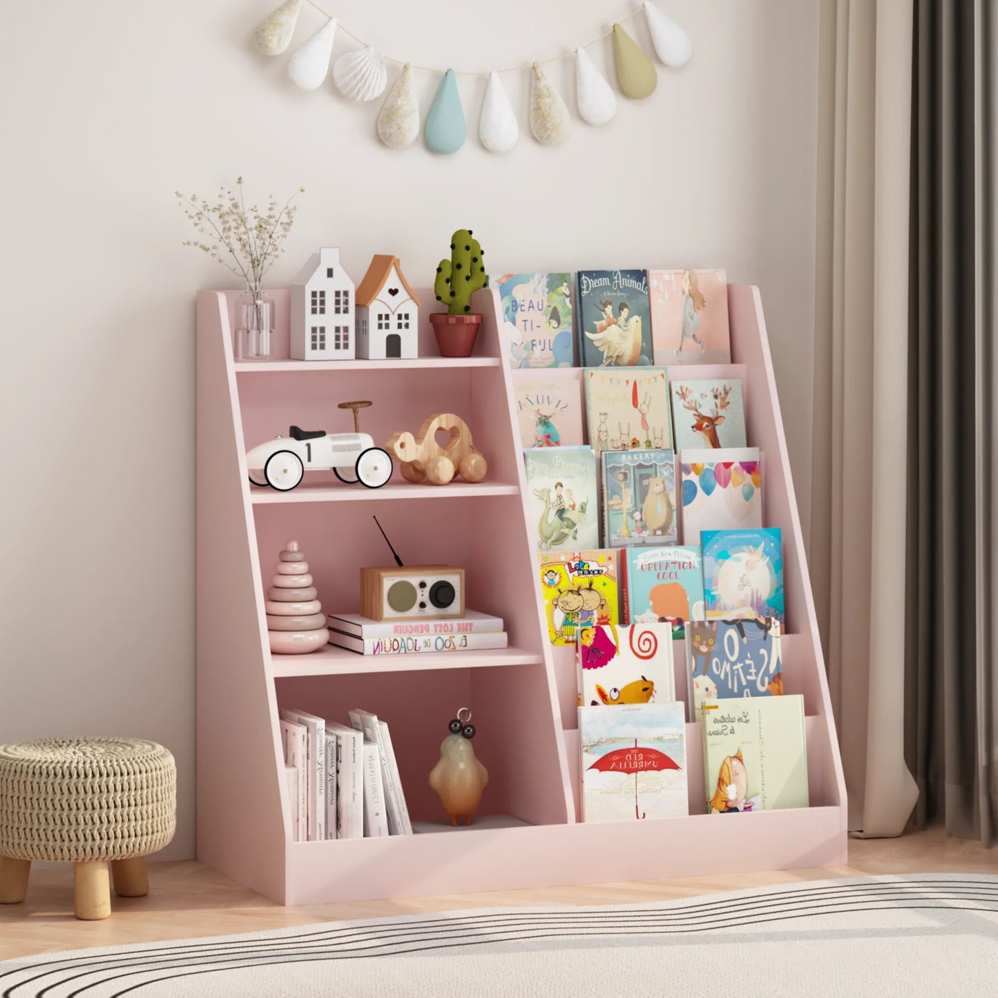 4-Tier Kids Bookshelf and Toy Storage Organizer – Pink – view 10