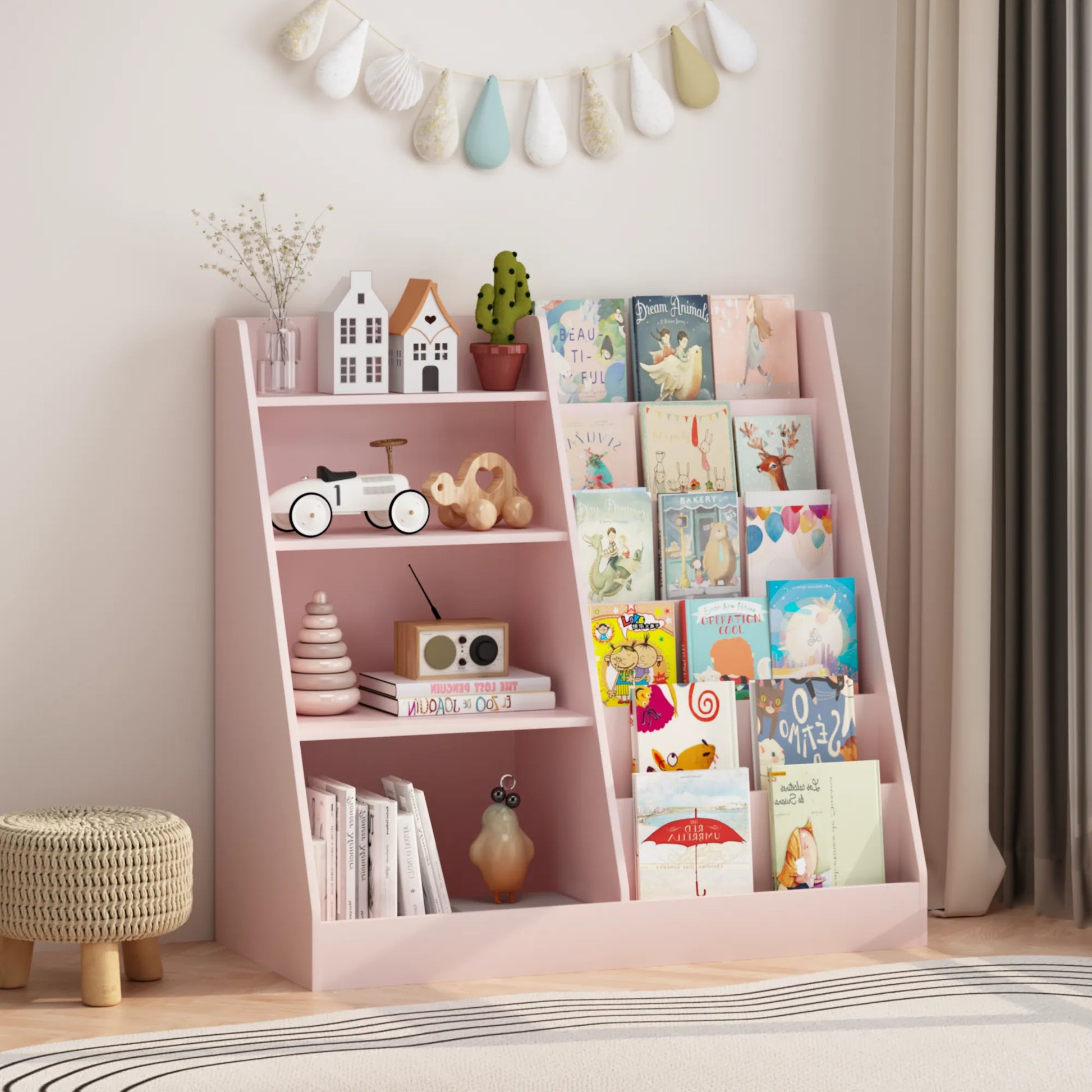 4-Tier Kids Bookshelf and Toy Storage Organizer – Pink – view 10