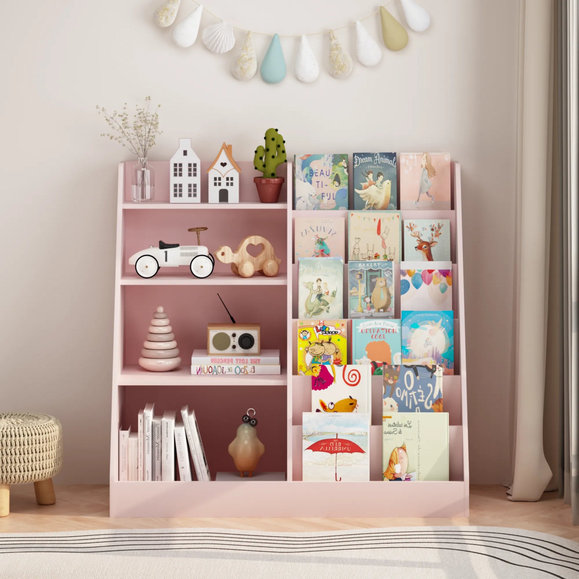 4-Tier Kids Bookshelf and Toy Storage Organizer – Pink – view 11