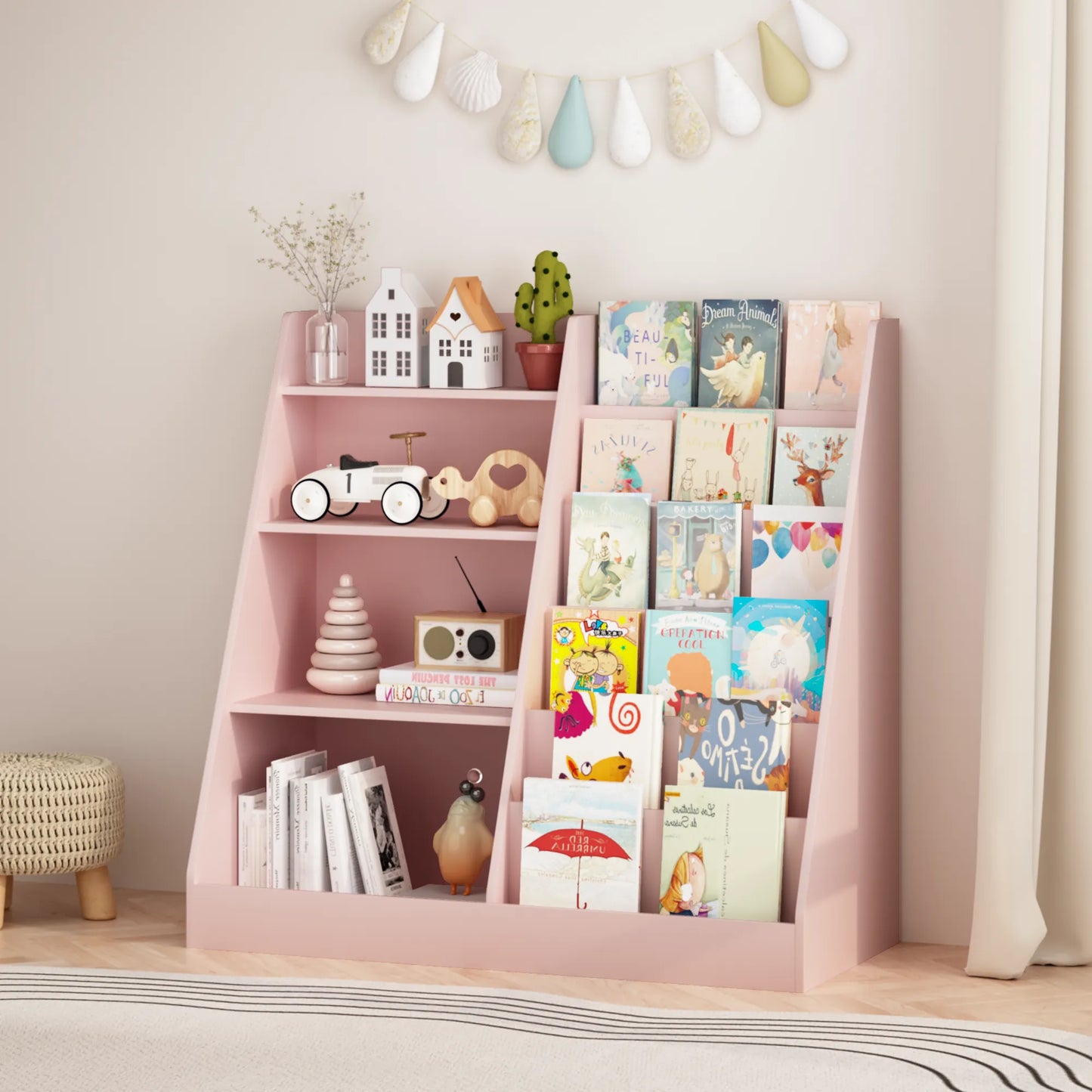 4-Tier Kids Bookshelf and Toy Storage Organizer – Pink – view 12