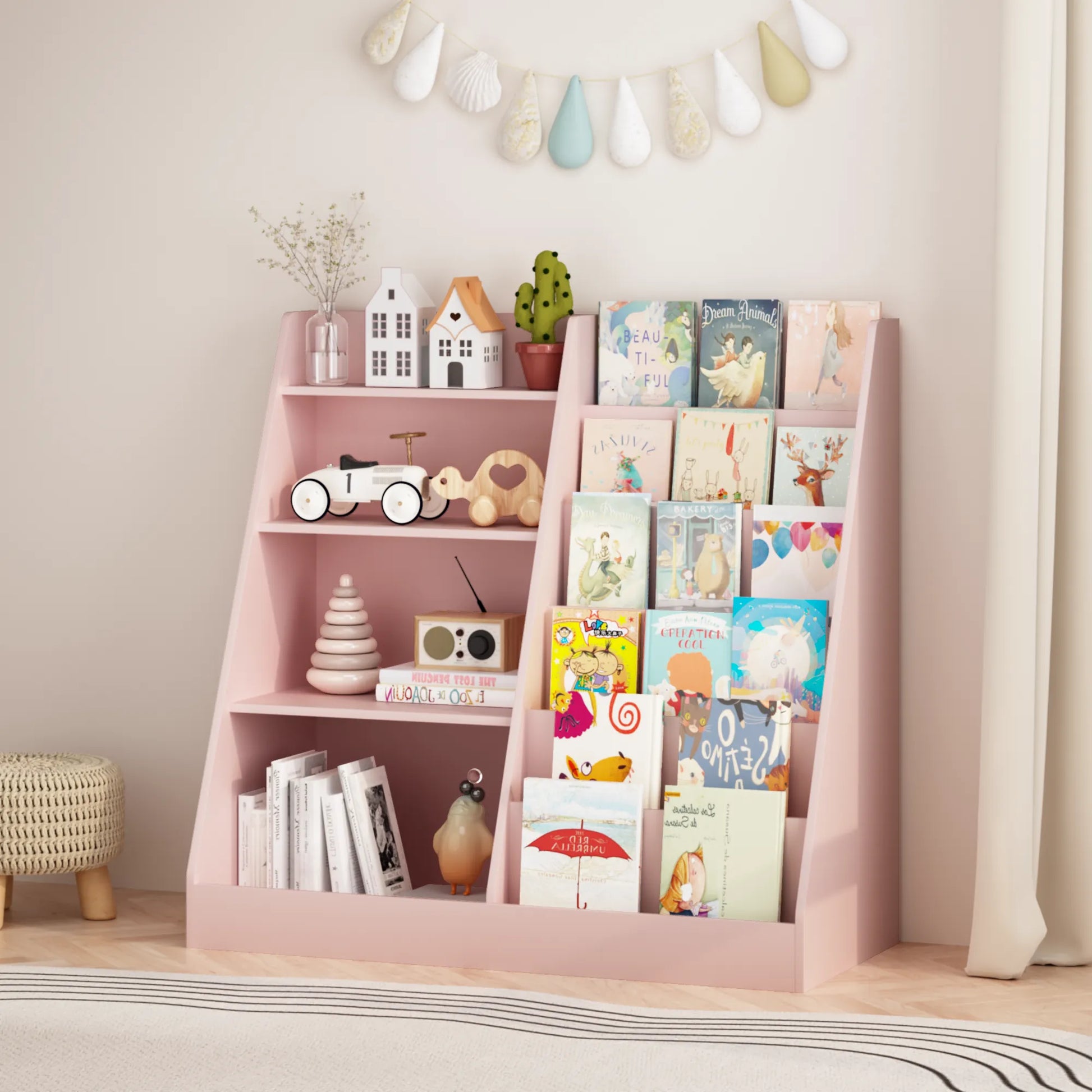 4-Tier Kids Bookshelf and Toy Storage Organizer – Pink – view 12