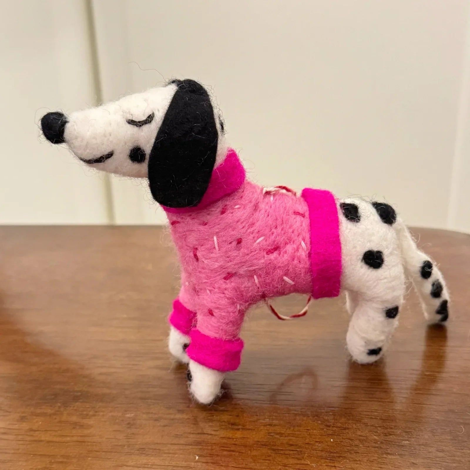 Pink Spotted Dog handmade wool felt ornament