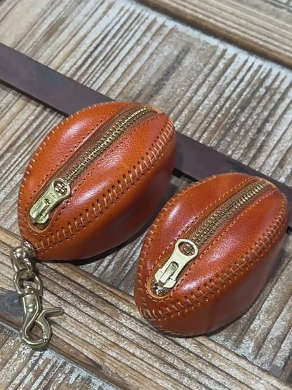 Hand-Stitched Top-Grain Leather Rugby Coin & Earbud Pouch