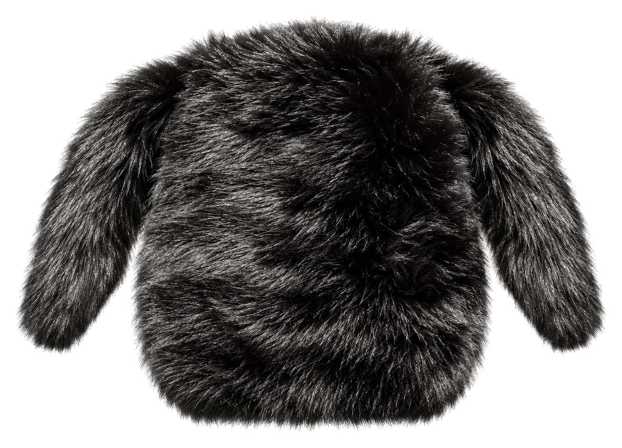 Natural Black genuine rabbit fur bunny ear winter hat, transparent background