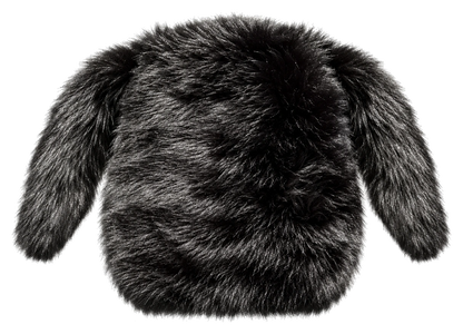 Natural Black genuine rabbit fur bunny ear winter hat, transparent background