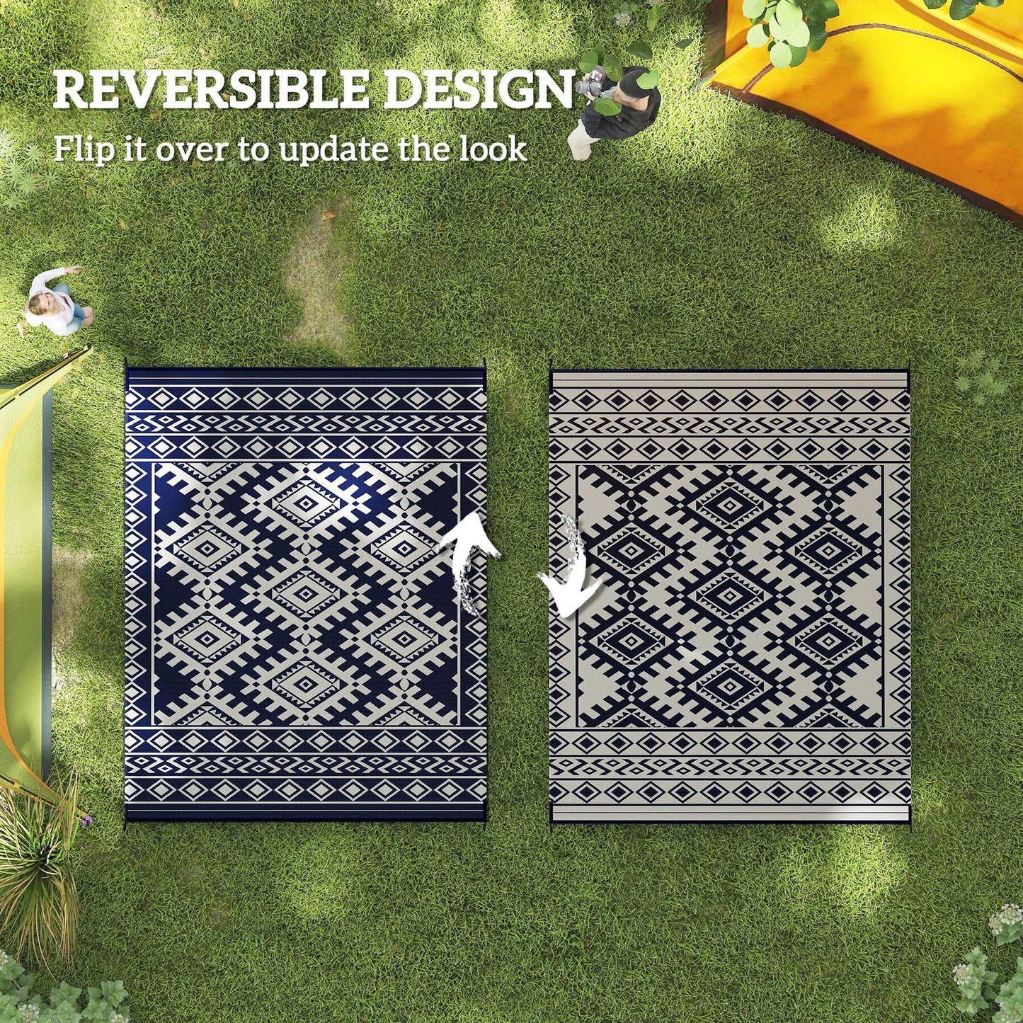 Reversible Rug,Portable Outside Camping Area Carpet Mat,Outdoor Rug for Patio for Decor,Reversible Rug