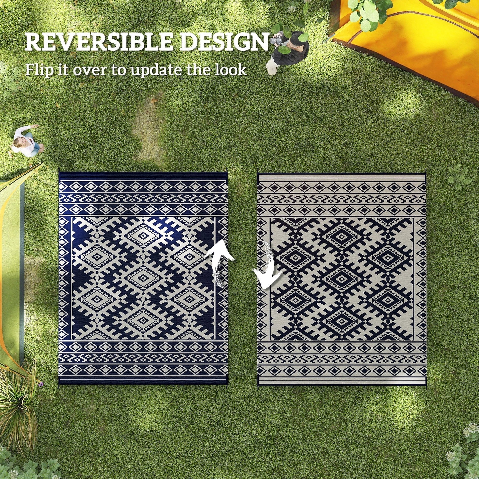 Reversible Rug,Portable Outside Camping Area Carpet Mat,Outdoor Rug for Patio for Decor,Reversible Rug