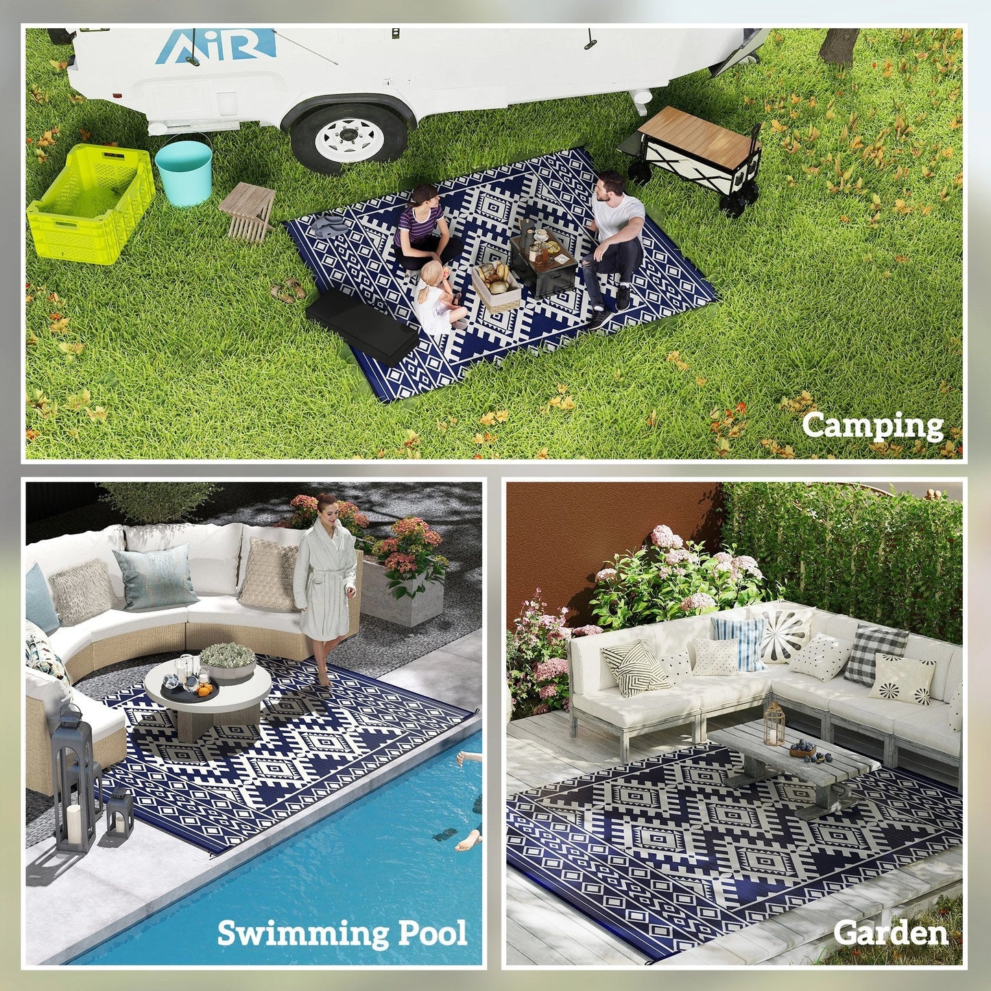 Reversible Rug,Portable Outside Camping Area Carpet Mat,Outdoor Rug for Patio for Decor,Reversible Rug