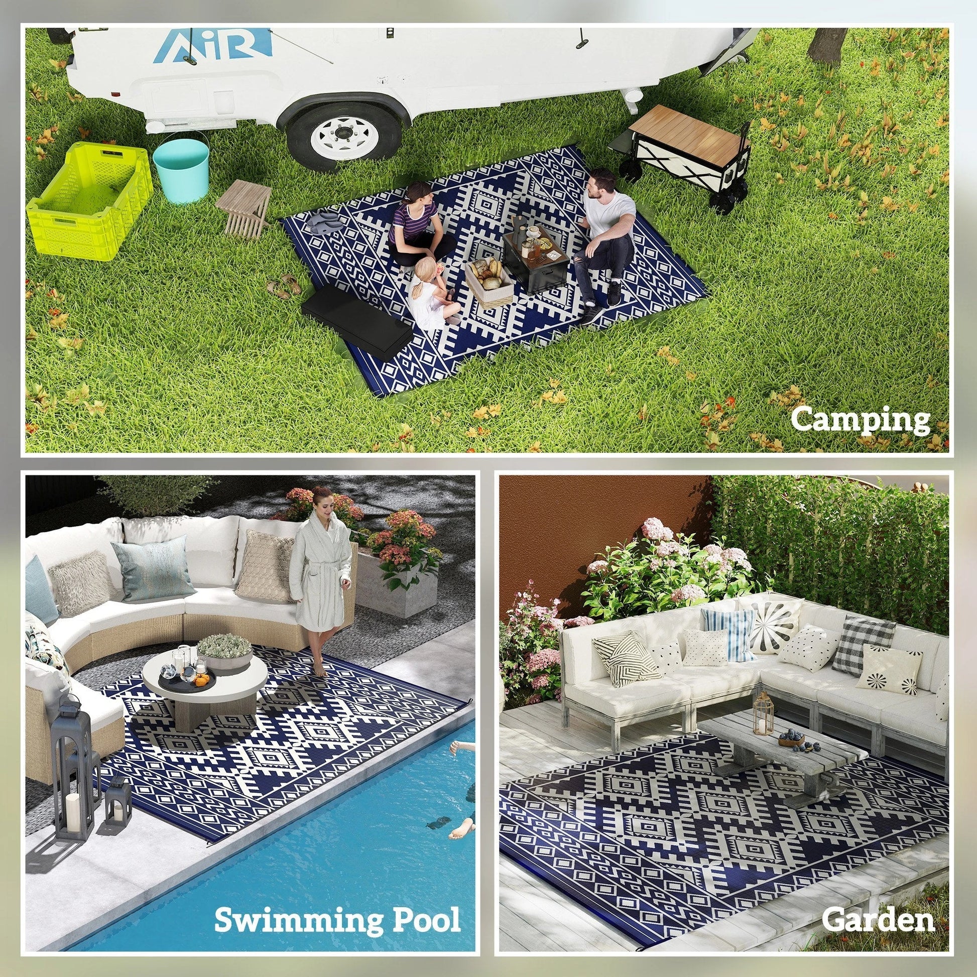 Reversible Rug,Portable Outside Camping Area Carpet Mat,Outdoor Rug for Patio for Decor,Reversible Rug
