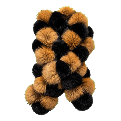 Amber & Natural Black genuine Rex rabbit and Asiatic Raccoon fur cross scarf on transparent background