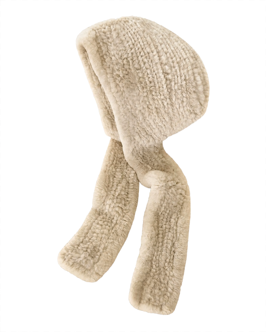 Cream Beige Rex rabbit fur hooded scarf, Separate style