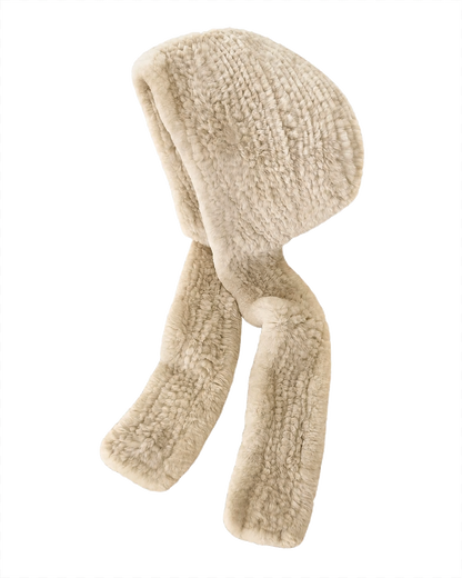 Cream Beige Rex rabbit fur hooded scarf, Separate style