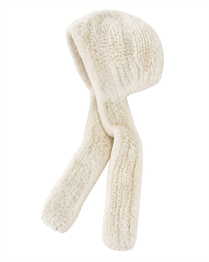 Ivory White Rex rabbit fur hooded scarf, Separate style