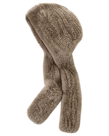 Mocha Brown Rex rabbit fur hooded scarf, Separate style