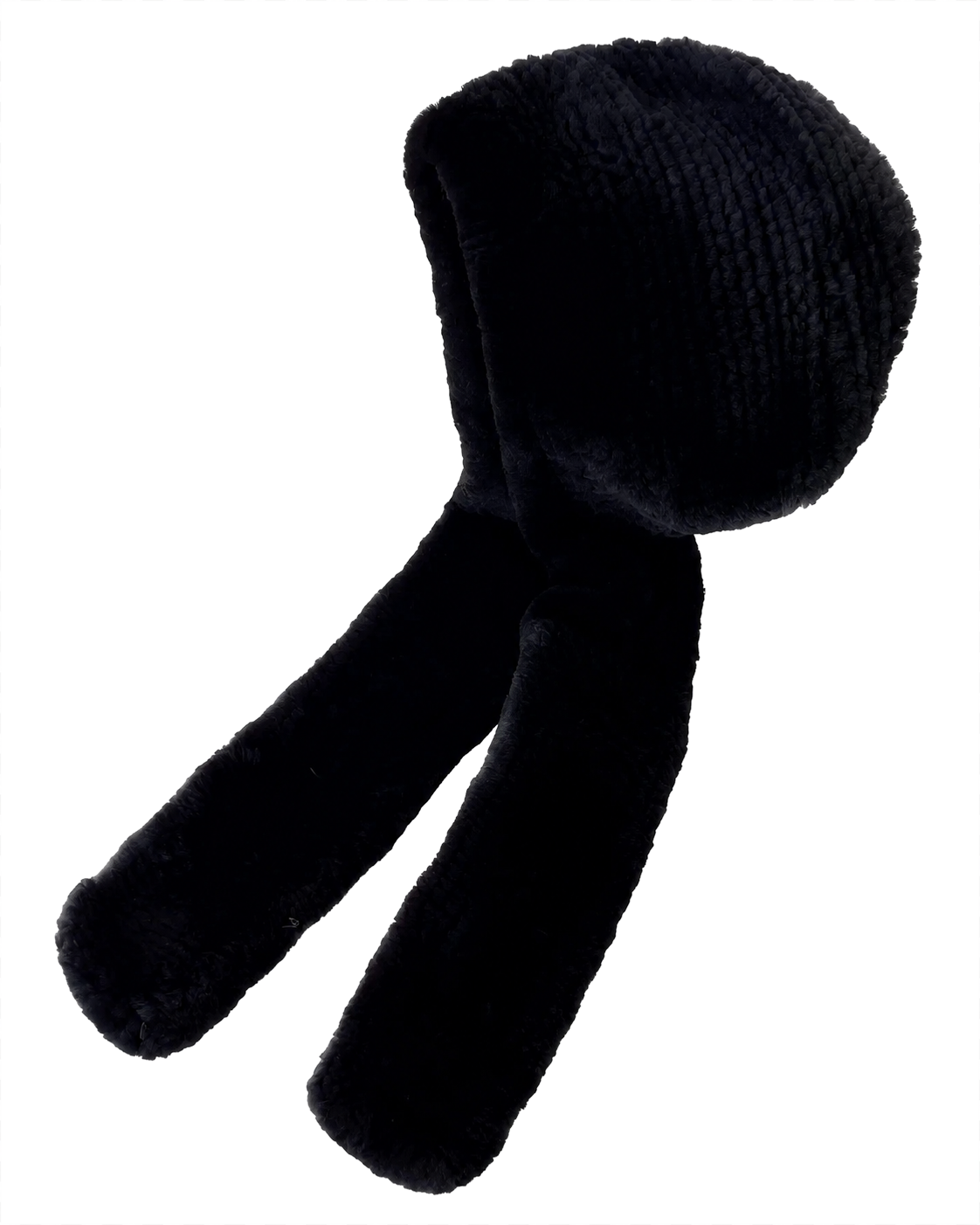 Natural Black Rex rabbit fur hooded scarf, Separate style