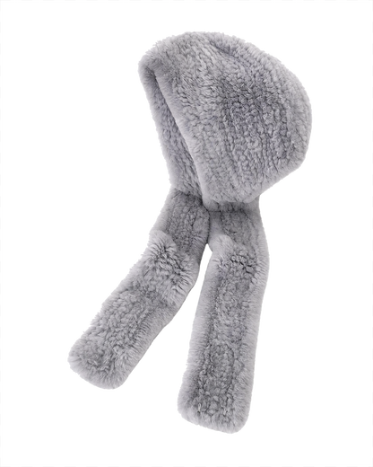 Silver Gray Rex rabbit fur hooded scarf, Separate style