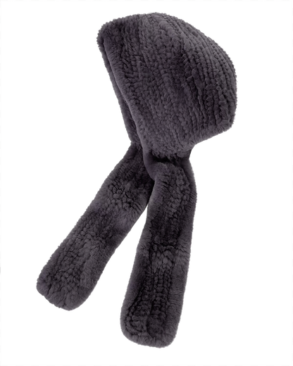 Smoky Purple Gray Rex rabbit fur hooded scarf, Separate style