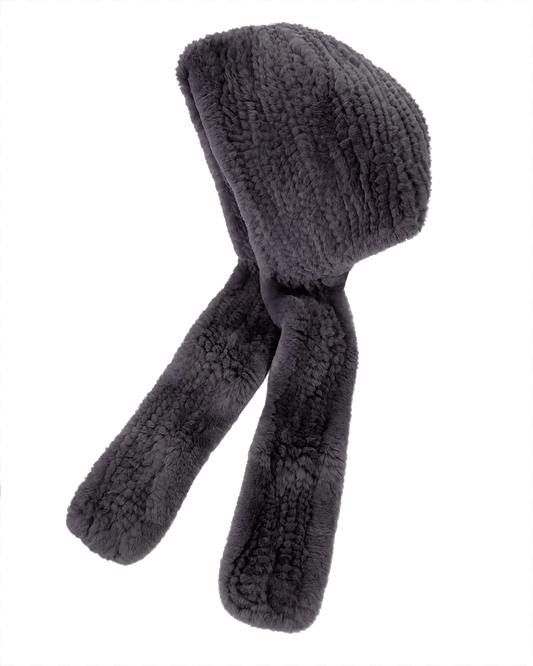 Smoky Purple Gray Rex rabbit fur hooded scarf, Separate style