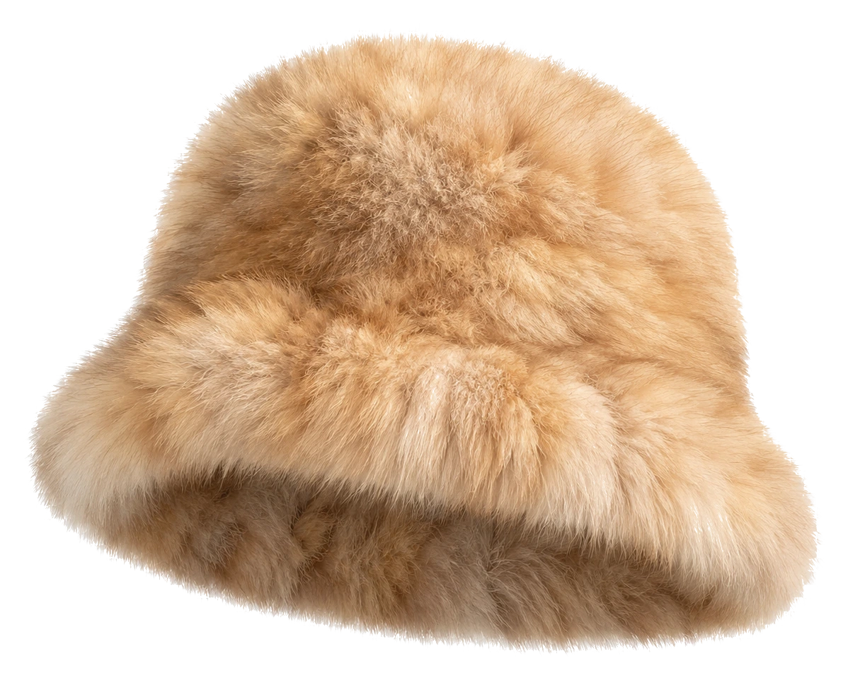 Light Sable Brown genuine sable fur bucket hat, transparent background