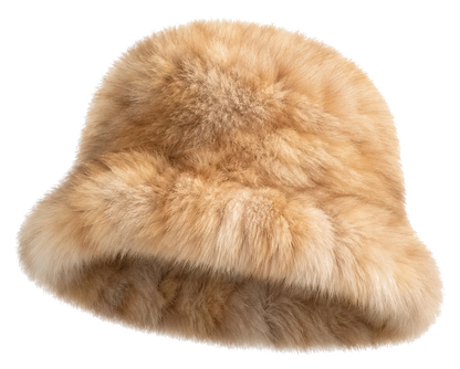 Light Sable Brown genuine sable fur bucket hat, transparent background