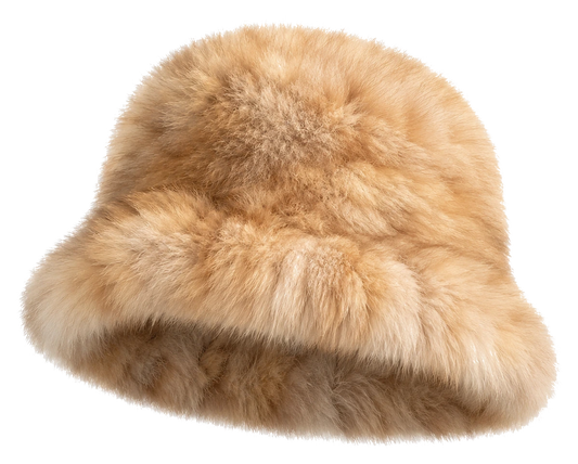 Light Sable Brown genuine sable fur bucket hat, transparent background