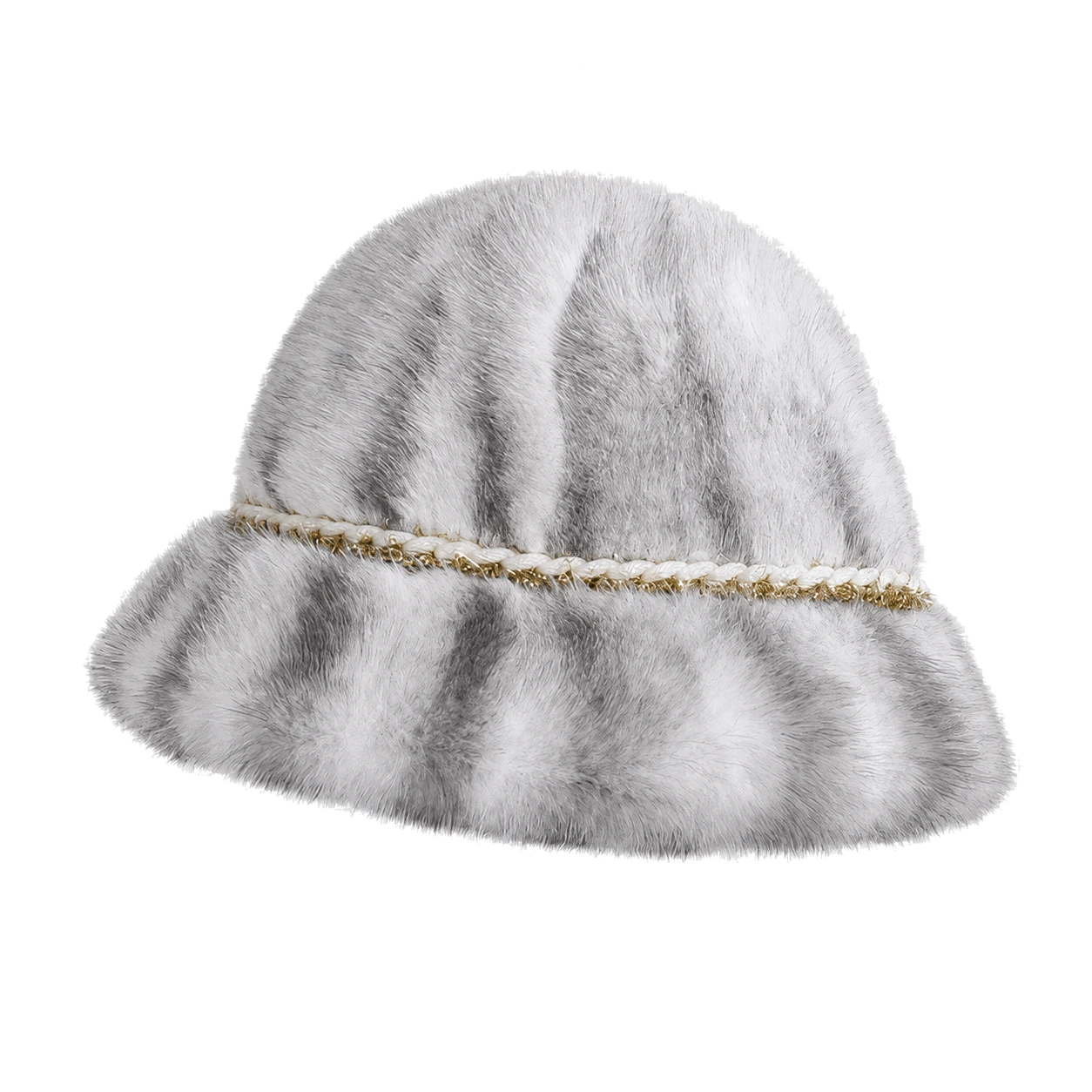 Silver Cross genuine mink fur bucket hat with delicate chain trim, front product view